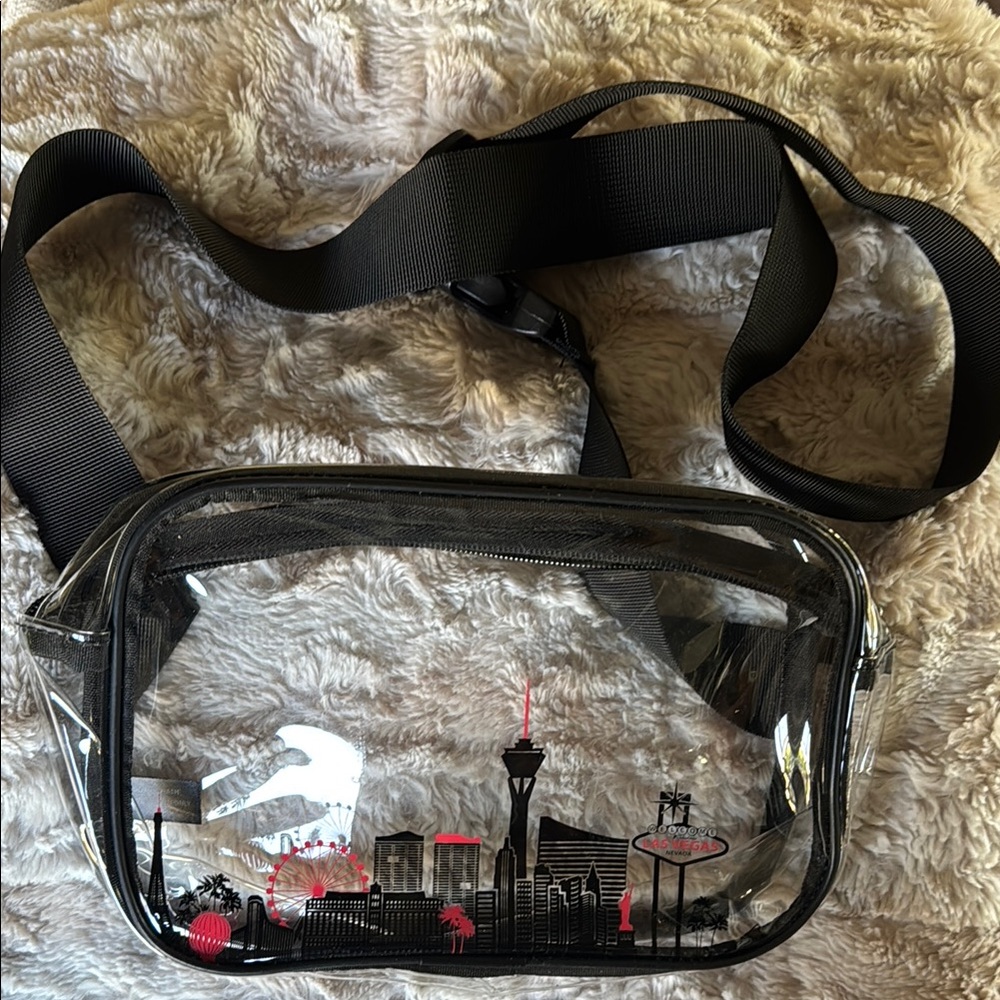 Clear Crossbody Bag with Black Strap and Red Accents